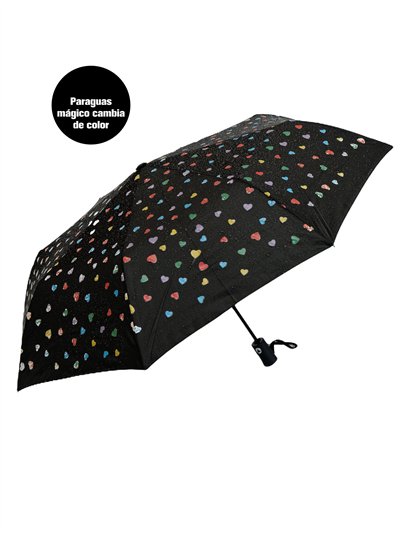 Paraguas plegable corazoncitos mágicos cambia de color automático antiviento 2
