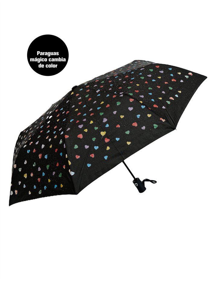 Paraguas plegable corazoncitos mágicos cambia de color automático antiviento