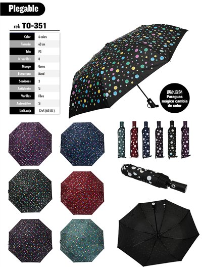 Paraguas plegable lunares mágicos cambia de color automático antiviento