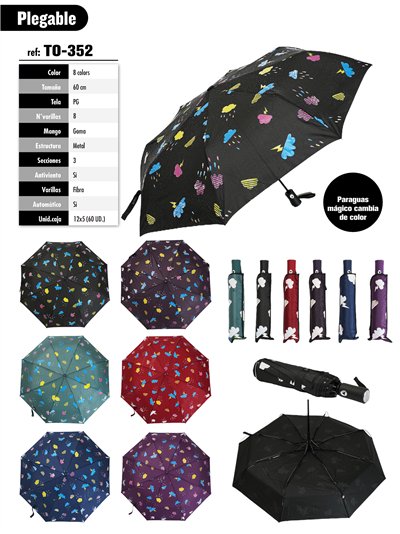 Paraguas plegable nubes mágicas cambia de color automático antiviento