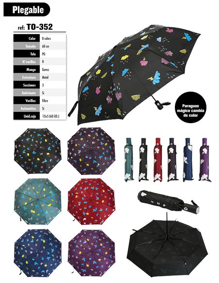 Paraguas plegable nubes mágicas cambia de color automático antiviento