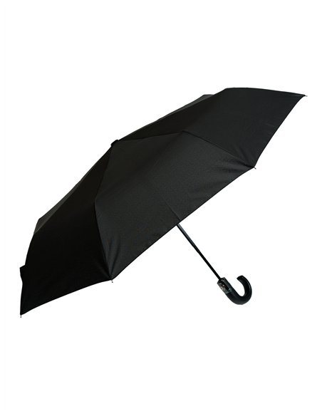 Paraguas plegable negro mango piel automático antiviento