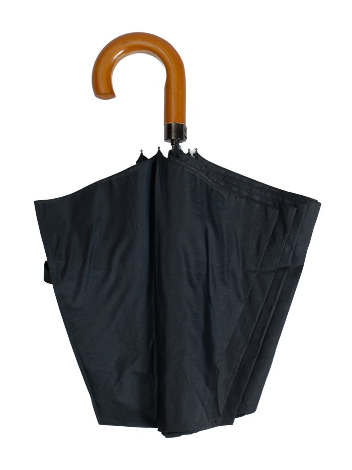 Paraguas plegable negro mango madera automático antiviento