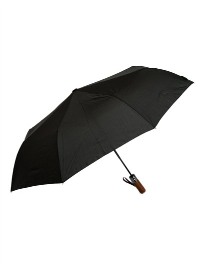 Paraguas plegable negro mango madera automático antiviento 2
