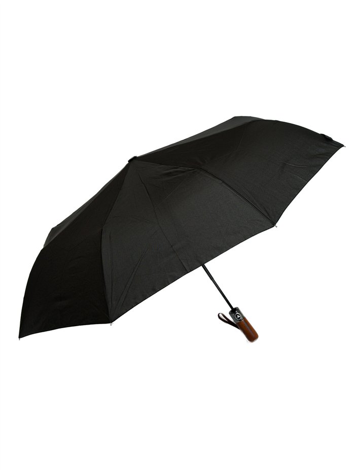 Paraguas plegable negro mango madera automático antiviento