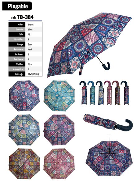 Paraguas plegable mandala automático antiviento