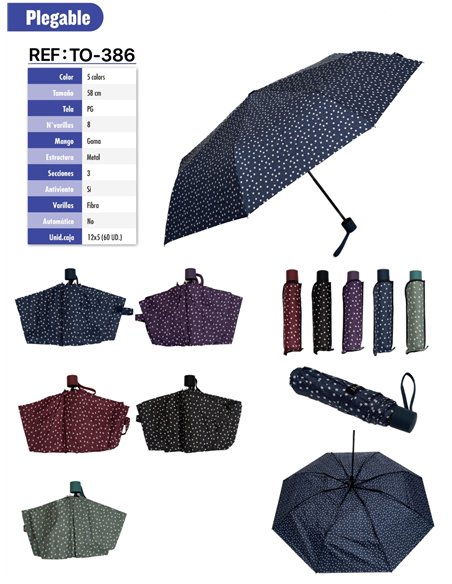 Paraguas plegable lunares no automático antiviento