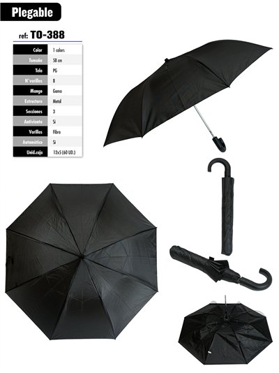Paraguas plegable negro automático antiviento