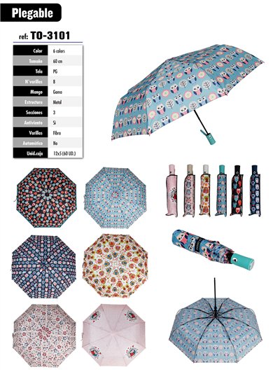 Paraguas plegable búho no automático antiviento