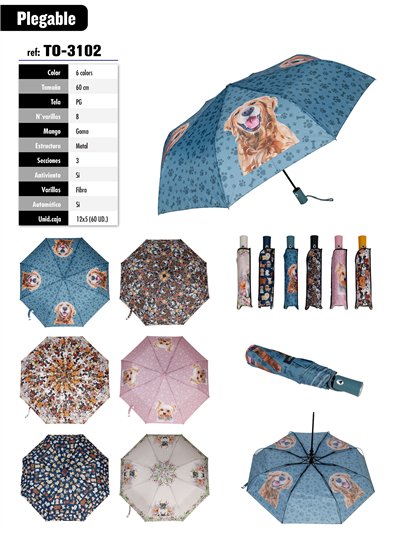 Paraguas plegable perritos automático antiviento