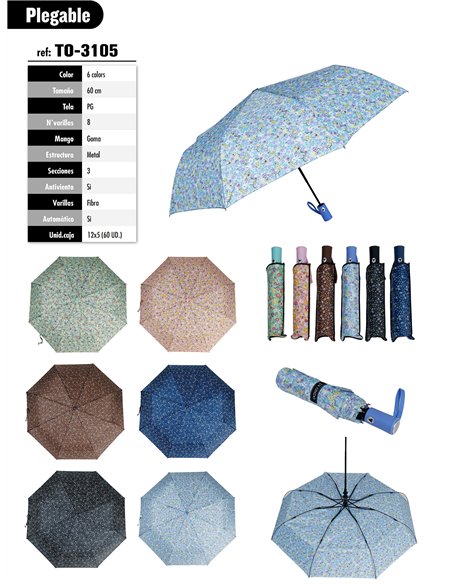 Paraguas plegable florecitas automático antiviento