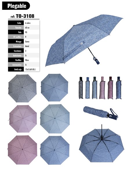 Paraguas plegable estampado automático antiviento