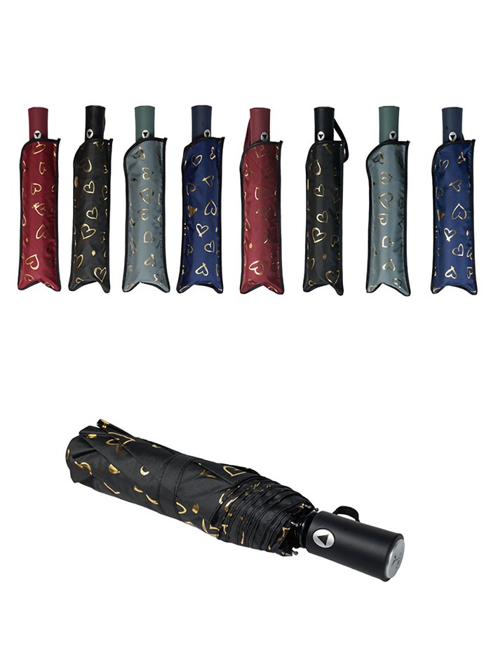 Paraguas plegable corazoncitos metalizado automático antiviento