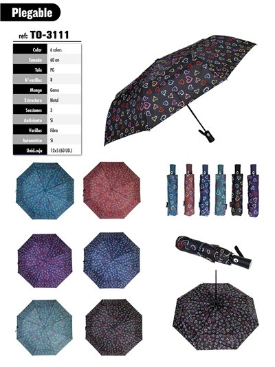 Paraguas plegable corazoncitos automático antiviento