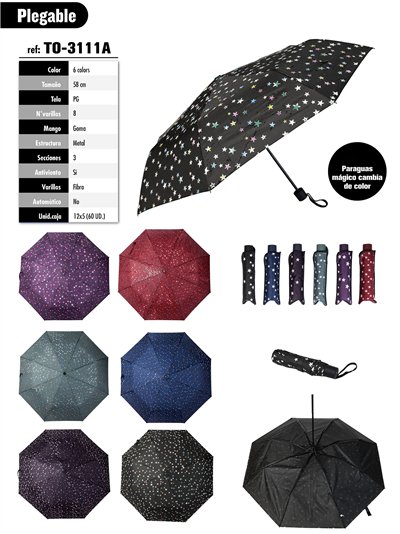 Paraguas plegable estrellas mágicas cambia de color no automático antiviento