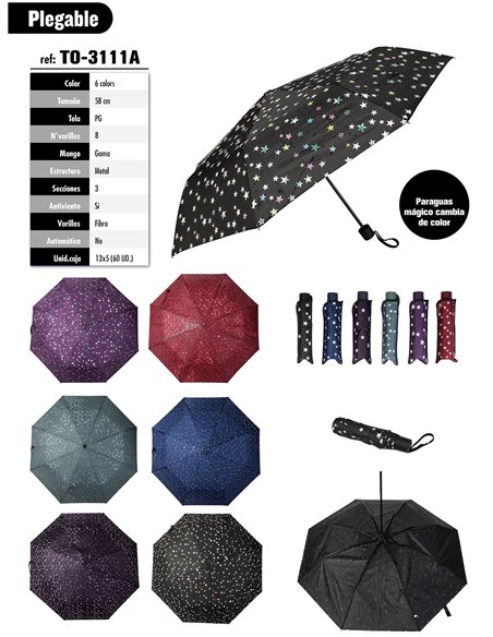 Paraguas plegable estrellas mágicas cambia de color no automático antiviento