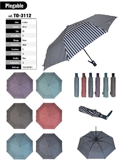Paraguas plegable rayas automático antiviento