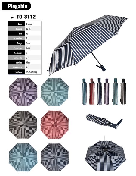 Paraguas plegable rayas automático antiviento