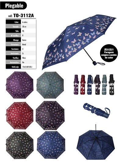 Paraguas plegable mariposas mágicas cambia de color no automático antiviento