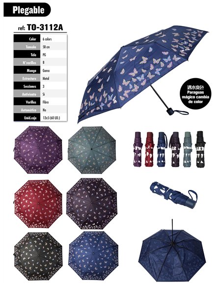 Paraguas plegable mariposas mágicas cambia de color no automático antiviento