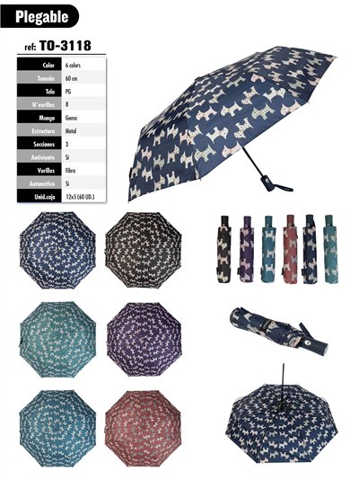 Paraguas plegable perritos automático antiviento