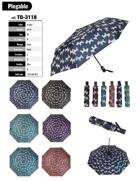 Paraguas plegable perritos automático antiviento