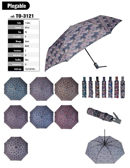 Paraguas plegable hojas automático antiviento