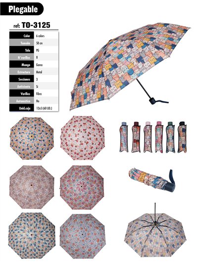 Paraguas plegable gatitos no automático antiviento