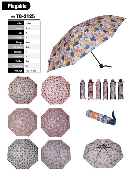 Paraguas plegable gatitos no automático antiviento