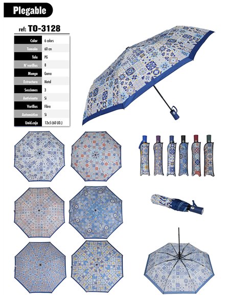 Paraguas plegable estampado automático antiviento