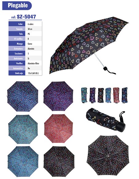 Mini paraguas plegable corazoncitos no automático antiviento