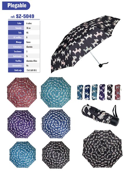 Mini paraguas plegable perritos no automático antiviento