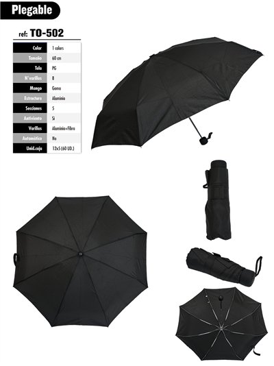 Mini paraguas plegable negro no automático antiviento