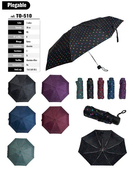 Mini paraguas plegable lunares no automático antiviento