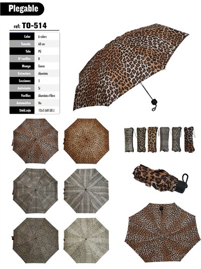 Mini paraguas plegable animal print no automático antiviento