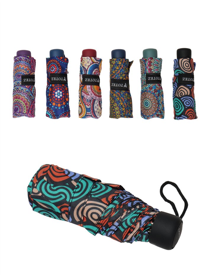 Mini paraguas plegable mandala no automático antiviento