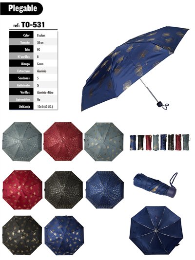 Mini paraguas plegable estampado metalizado no automático antiviento