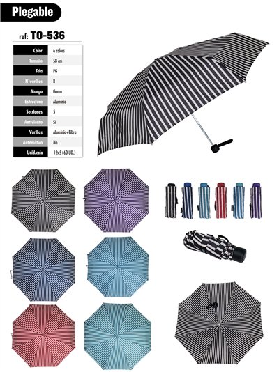 Mini paraguas plegable rayas no automático antiviento