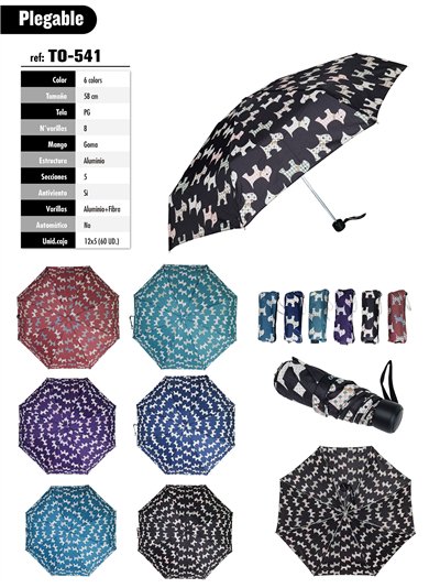 Mini paraguas plegable perritos no automático antiviento