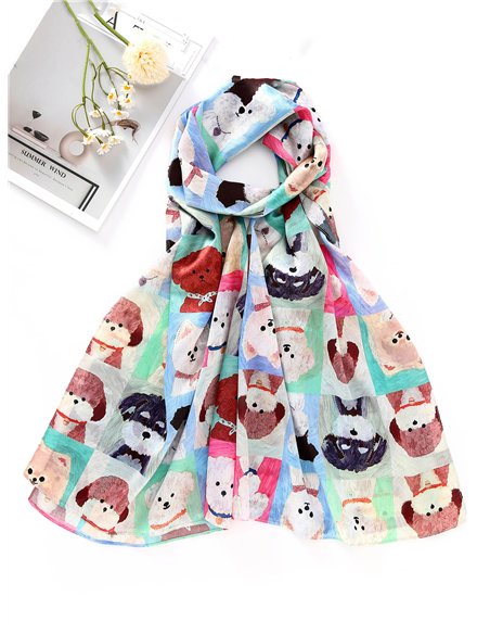 Pañuelo metalizado perritos efecto seda 70 X 180 CM