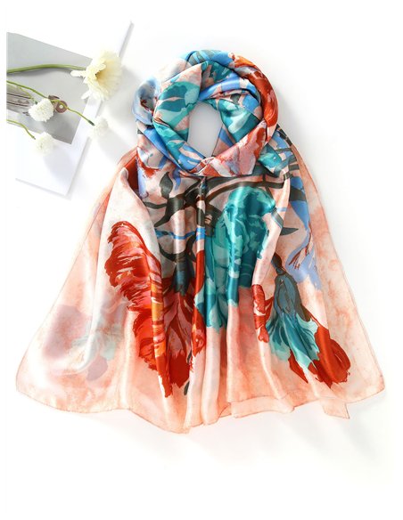 Floral print silk effect scarf 90 X 180 CM