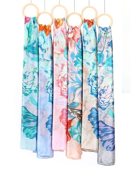 Floral print silk effect scarf 90 X 180 CM