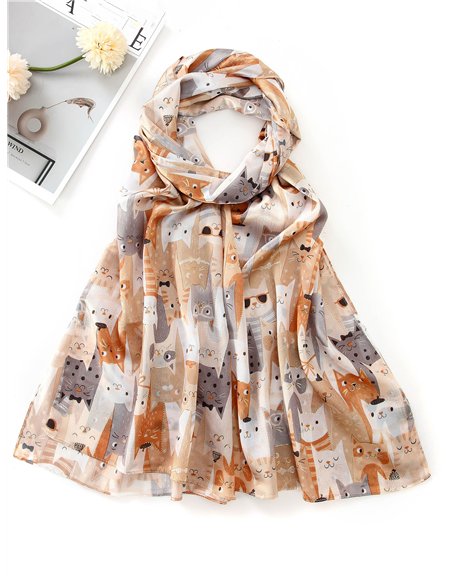 Pañuelo gatitos metalizados efecto seda 70 X 180 CM