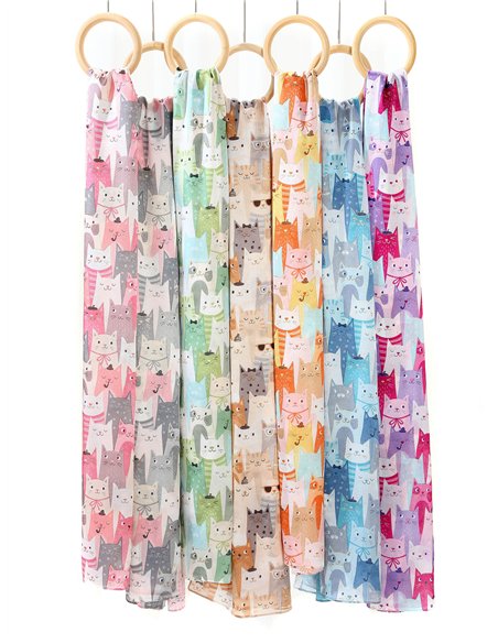 Pañuelo gatitos metalizados efecto seda 70 X 180 CM