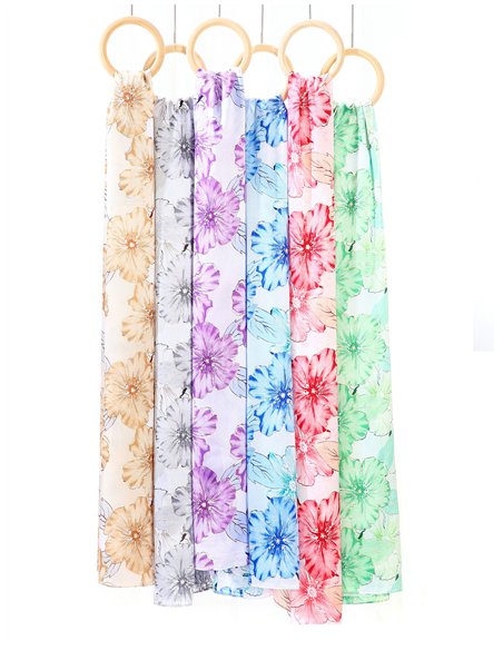 Pañuelo flores metalizado efecto seda 70 X 180 CM