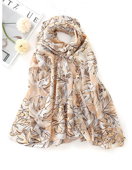 Pañuelo hojas metalizado efecto seda 70 X 180 CM