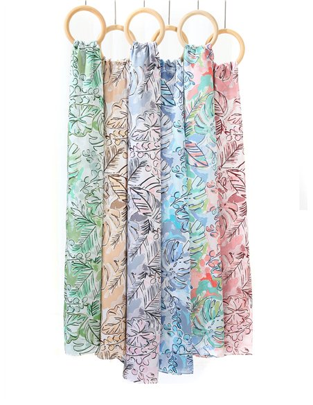 Pañuelo hojas metalizado efecto seda 70 X 180 CM