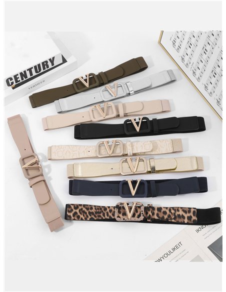 Cinturón elástico polipiel detalle metálico