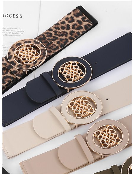 Cinturón elástico polipiel detalle metálico