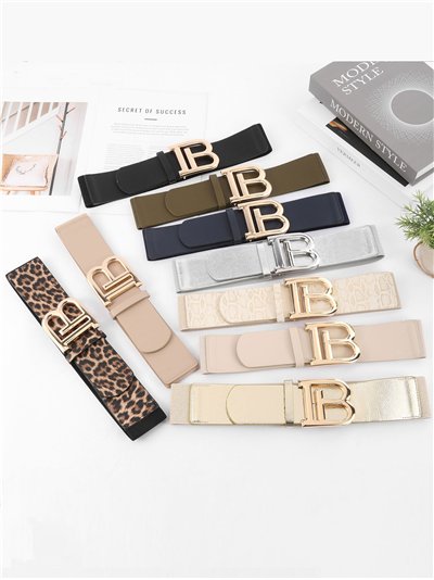 Cinturón elástico polipiel detalle metálico